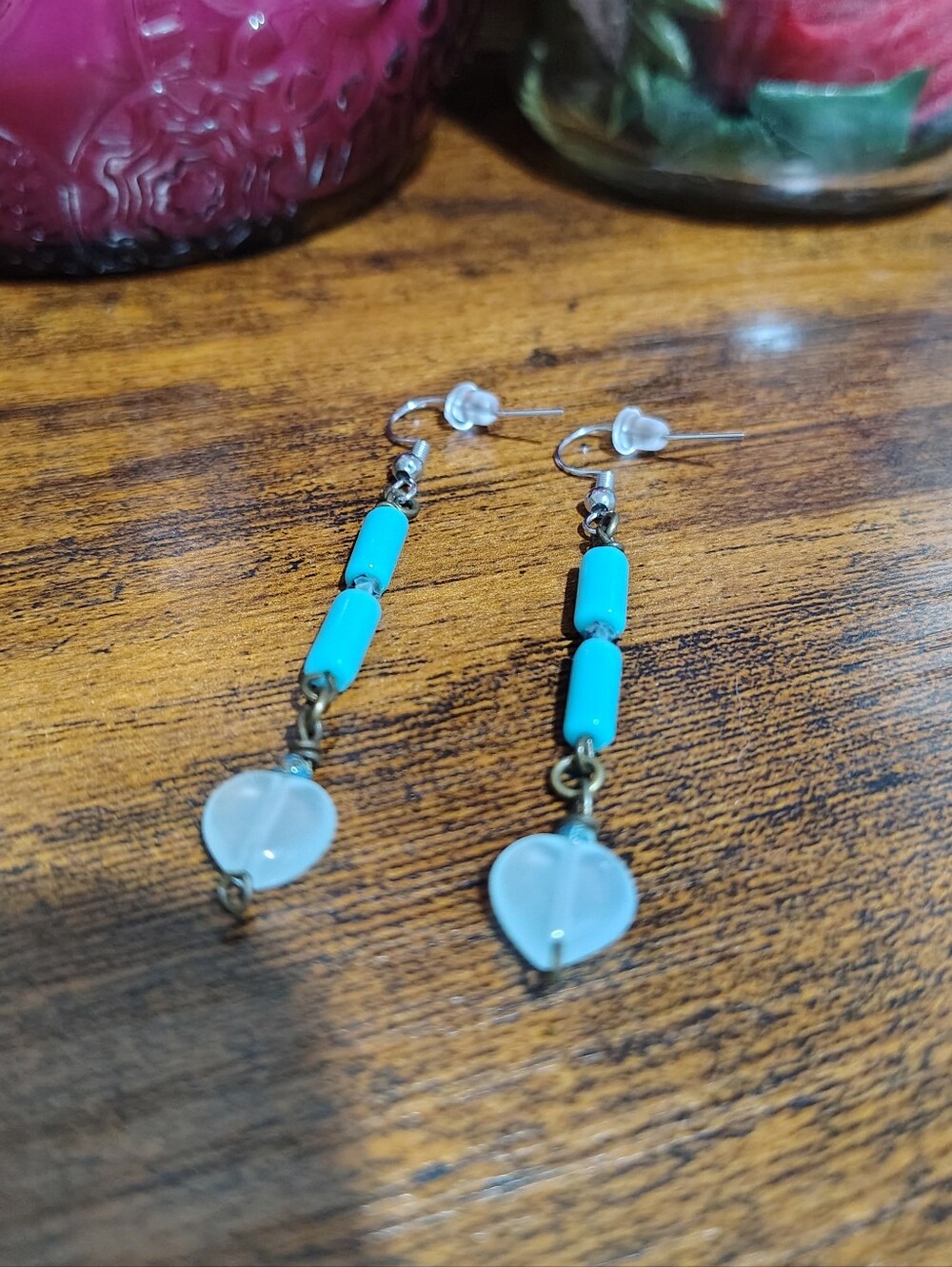 Turquoise Bead Heart Drop Earrings – Women Jewelry